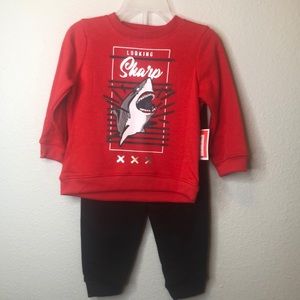 Looking sharp shark pant and sweatshirt set size 18 months red and black